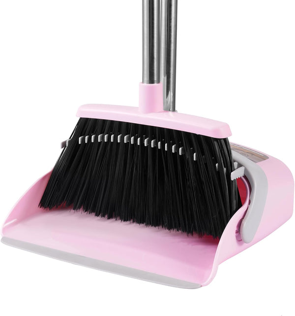 Broom and Dustpan Set, Outdoor Broom with Dustpan for Home Commercial Cleaning, Long Handle