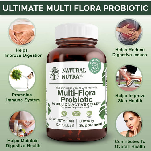Natural Nutra Ultimate Flora Probiotic for Women and Men, 60 Capsules, Multi-Strain with Lactobacillus