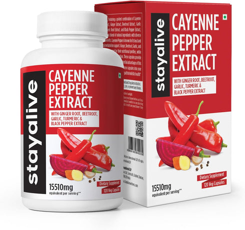 Stay Alive Cayenne Pepper 8000mg, Ginger 1500mg, Garlic 1500mg, Turmeric 1500mg, BeetRoot 3000mg, Black Pepper - 120