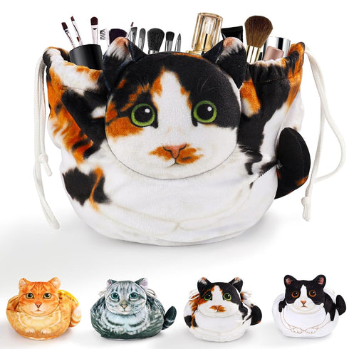 Openhaha Drawstring Travel Organizer - Cat Gift Cosmetic Pouch, Lay Flat Makeup Bag for Cat Lovers