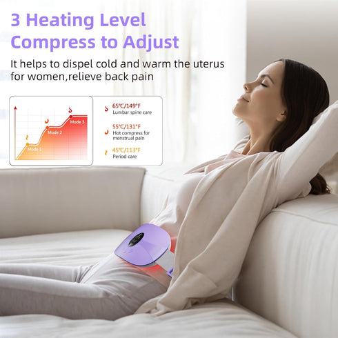 Portable Cordless Heating Pad, Menstrual Heating Pads for Cramps with 3 Heat Levels, 3 Massage Modes, Rapid Heating for