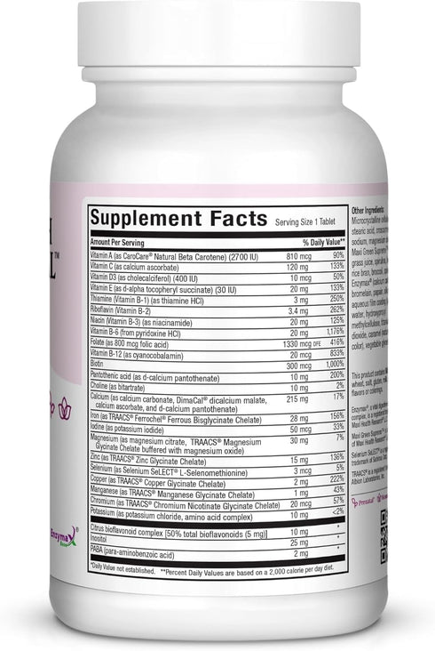 Maxi Health One Prenatal Vitamins with Iron - Enhanced Absorption & Bioavailability, 60 Tablets for Women