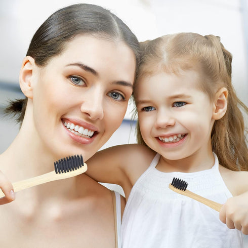 2 PCS Bamboo Toothbrushes - Soft Bristles Wooden Toothbrushes for Adults, Natural Biodegradable BPA Free Black