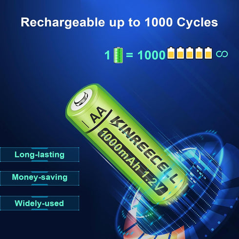 Rechargeable AA Batteries, High Capacity 1.2V Ni-MH Double A Solar Batteries for Outdoor Lights, 12 Pack (AA-1000mAh)