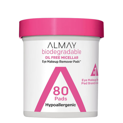 Almay Biodegradable Makeup Remover Pads, Micellar Gentle, Hypoallergenic, Fragrance-Free, 80 Count (Pack of 1)