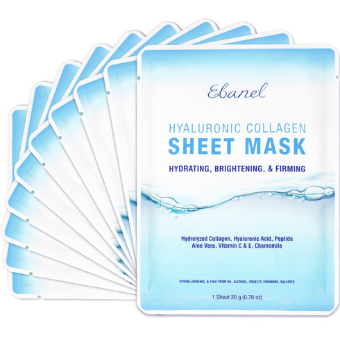 Ebanel 10 Pack Collagen Face Mask - Instant Brightening & Hydrating Sheet Mask with Aloe Vera, Anti Aging