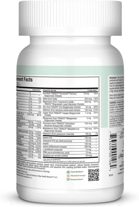 Maxi Health Supreme High Potency Multivitamin & Mineral Supplement, 60 Tablets, Kosher