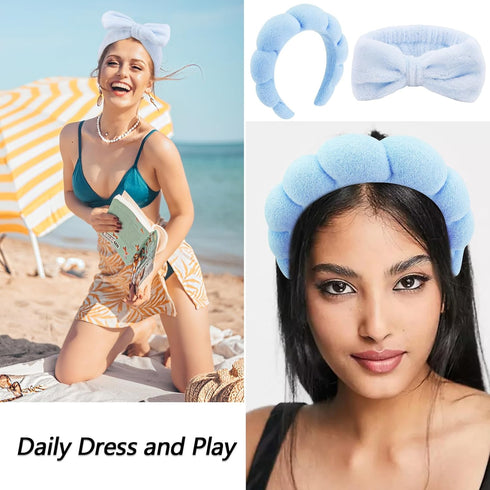 VELSCRUN 6 Pack Spa Headband, Makeup Headband, Face Wash Headband, Blue Sponge Hair Band for Women Gifts