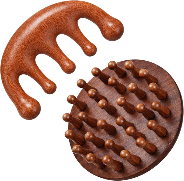 HJZHII 2Pcs Wooden Scalp Massager Comb, Wooden Hair Scrubber Hair Brush Scalp Massage