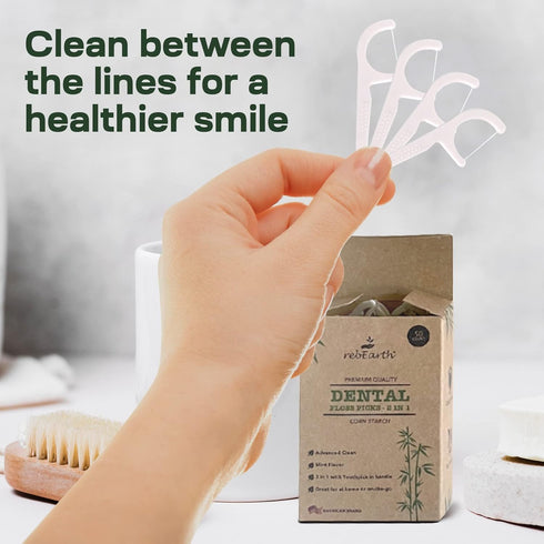 Natural Dental Floss Picks, Mint Flavored Toothpicks, 2-in-1 Natural Floss & Toothpicks, 200 Count