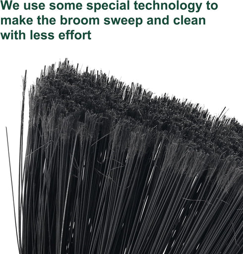 Heavy Duty Broom: Indoor Outdoor Commercial Broom with 50 inches Long Handle, Perfect for Home, Kitchen, Office, Black