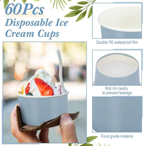 Maxdot 60pcs 3oz Frozen Dessert Cups, Disposable Ice Cream Cups, Paper Yogurt Bowls, for Hot and Cold Foods, Suitable