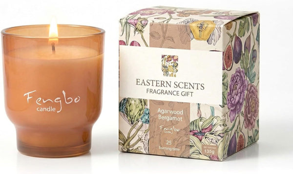 JUSHA Bergamot Citrus Scented Candle, Decorative Colored Glass Jar with Natural Soy Wax,