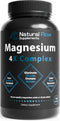 Natural Flow 4X Magnesium Supplement, 120 Capsules Magnesium Glycinate, Taurate, Malate, Orotate Complex for Calm Sleep