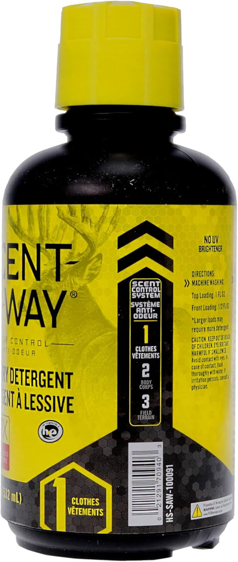 Scent Eliminator Laundry Detergent, Hunters Specialties Scent-A-Way MAX, Unscented Formula, 18 OZ Bottle for Hunting