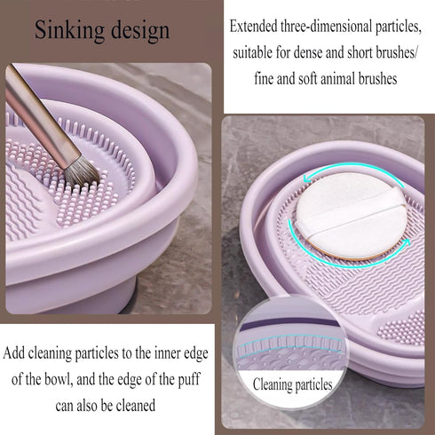 Makeup Brush Cleaner Mat, 3 in 1 Foldable Silicone Scrubber for Cleaning, Organizer and Upside Down Drying