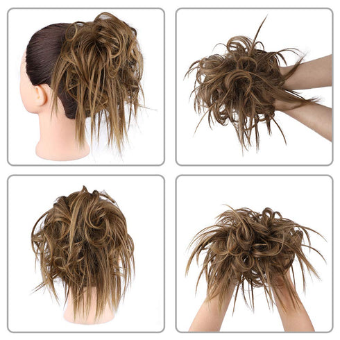HMD Tousled Updo Messy Bun Hairpiece - Synthetic Hair Extensions with Elastic Rubber Band
