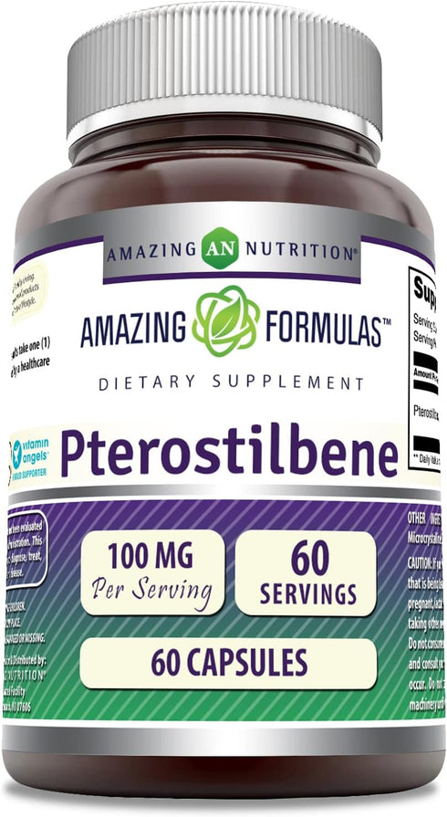 Amazing Formulas Pterostilbene Supplement - 100 Mg per Serving, 60 Capsules, Non-GMO, Gluten Free