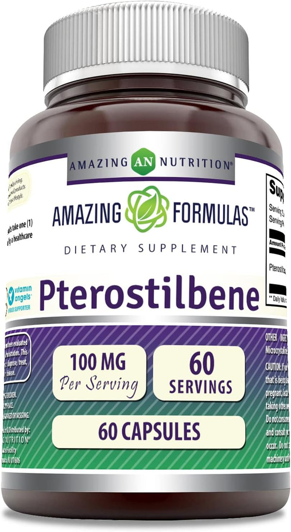 Amazing Formulas Pterostilbene Supplement - 100 Mg per Serving, 60 Capsules, Non-GMO, Gluten Free
