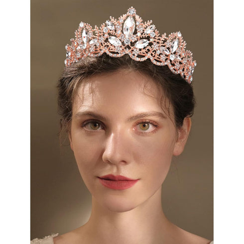 Rose Gold Tiara Wedding Tiaras and Crowns for Women - Rhinestone Queen Tiara for Bridal Party