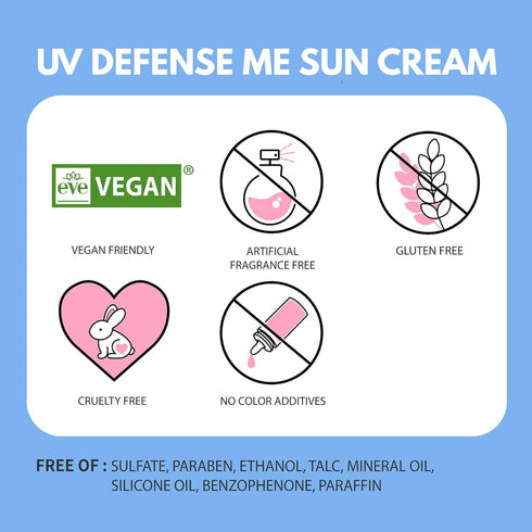MAKEPREM UVA UVB Defense Me Calming Sun Cream, VEGAN Sunblock SPF 50+ PA++++, 1.69 Fl Oz
