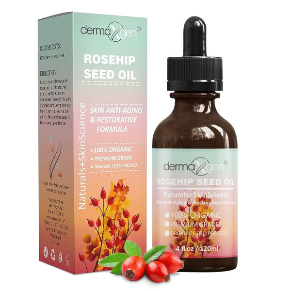Rosehip Seed Oil 4 Fl Oz, 100% Organic & Cold Pressed Anti-aging Moisturizing Treatment for Face, Hair, Skin & Nails
