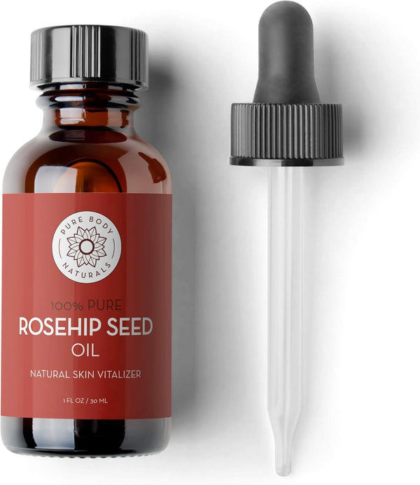 Pure Body Naturals Rosehip Facial Oil - 1 fl oz for Face, Nails, Hair and Skin, Cold Pressed and Unrefined