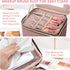 Large Makeup Bag with Mirror, Double Layer Travel Organizer Case, High Capacity Cosmetic Bag with Brush Slot Divider