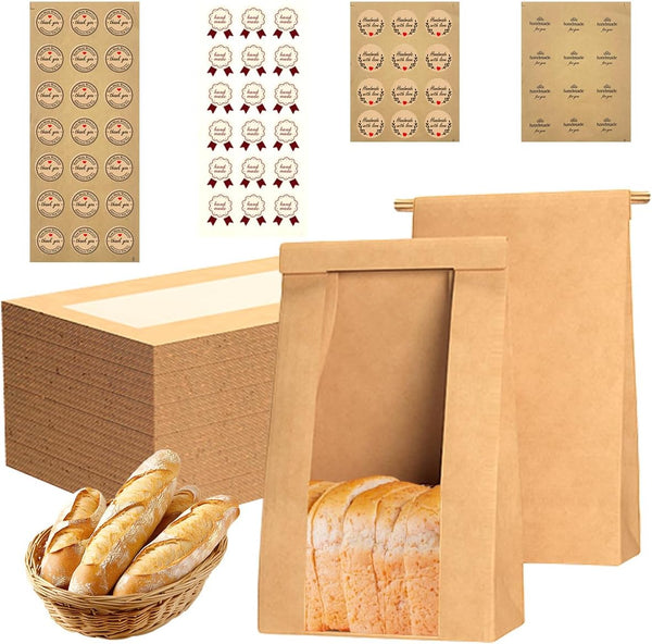 XingyLi 60 Pcs Large Bread Bags for Homemade, Kraft Paper Sourdough Bread Bag