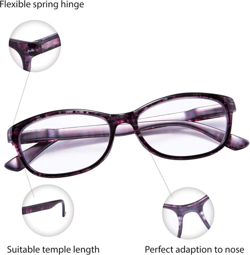 EYEGUARD 2 Pairs Reading Glasses for Women, Ultra Clear Spring Hinge Readers, +3.00