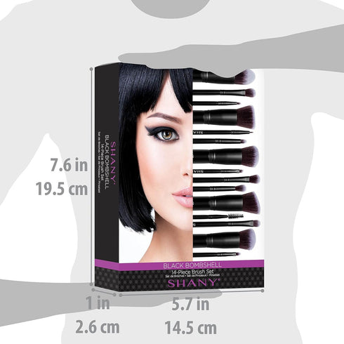 SHANY Makeup Brushes - Black Bombshell, 14-Piece Brush Set for Foundation, Powder, Concealers, Eye Shadows, Kabuki.
