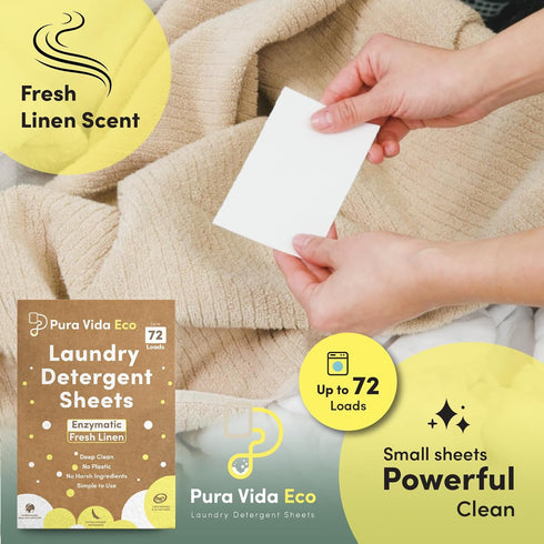 Laundry Detergent Sheets - 36 Sheets (up to 72 Loads), Fresh Linen Scent, Eco-Friendly