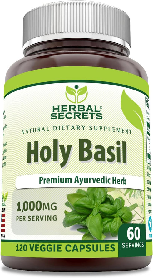 Herbal Secrets Holy Basil Supplement, 1000 Mg Per Serving, 120 Veggie Capsules, Non-GMO
