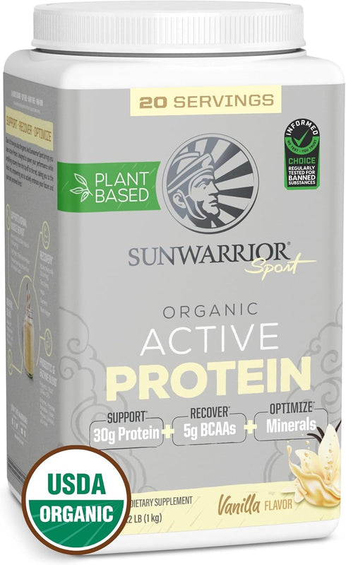 Sunwarrior Vegan Protein Powder, Plant-Based USDA Organic BCAAs, Sugar Free, Vanilla Flavored, 20 Servings