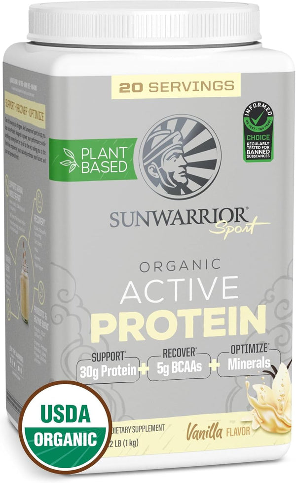 Sunwarrior Vegan Protein Powder, Plant-Based USDA Organic BCAAs, Sugar Free, Vanilla Flavored, 20 Servings