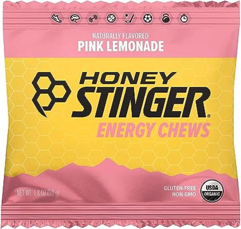 Honey Stinger Organic Pink Lemonade Energy Chew, Gluten Free & Caffeine Free, 12 Pack, 21.6 Ounce