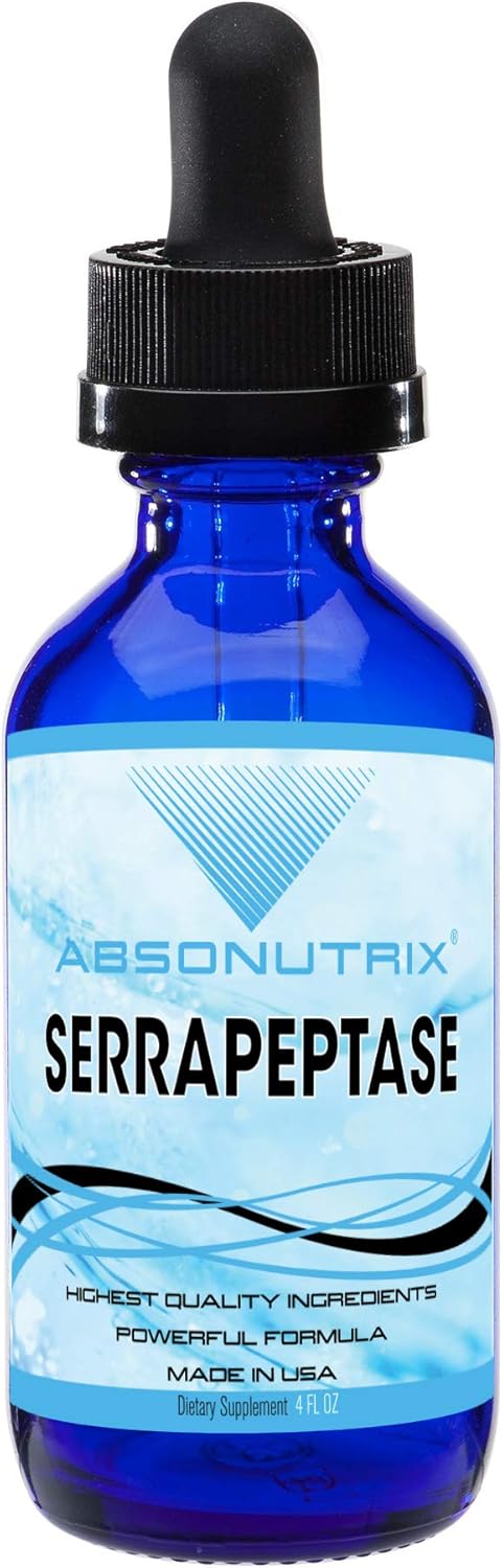 Absonutrix Serrapeptase Enzyme 583mg, 125000 SPU, 4 Oz Drops, Quick Absorption, Non-GMO, GMP Certified