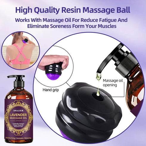 INALIER Massage Oil for Massage Therapy,Lavender Oil with Massage Roller Ball & Thumb Saver,SPA Relaxing Oi