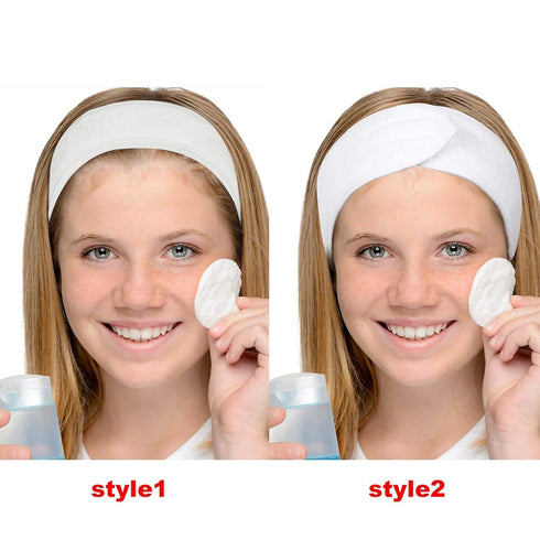 White Elastic Terry Cloth Spa Headband, 8 Pack Washable Makeup Headband with Magic Tape