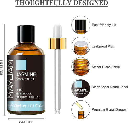 MAYJAM Jasmine Essential Oil 30ML - Pure Aromatherapy Oil for Massage, DIY Soap, Ideal for Home Yoga Use