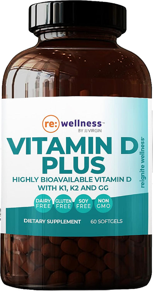 Reignite Wellness by JJ Virgin Vitamin D Plus - 5000 IU, Highly Absorbable Vitamin D + K1 & K2 for Immune Health, Bone