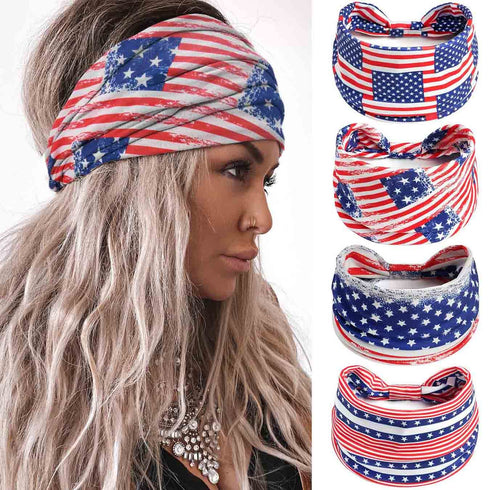 Olbye 4th of July Headbands - USA Patriotic Hair Accessories, American Flag Wide Knotted Turban Headband