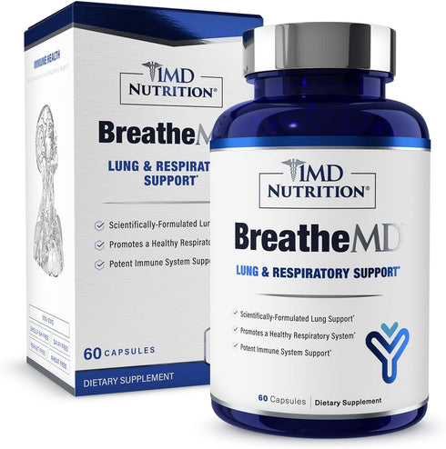 1MD Nutrition BreatheMD, Lung and Respiratory Support Supplement, 60 Ct, with Elderberry and Chromium
