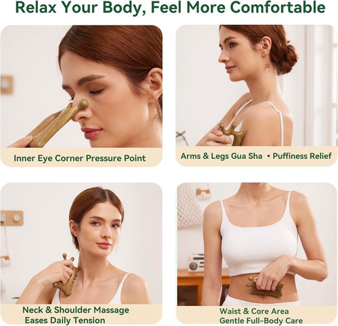 Wood Therapy Massage Tools Wooden Manual Guasha Tool, Handheld Body & Scalp Massager, Trigger Point Scraper