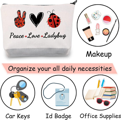 JXGZSO Good Luck Ladybug Symbol Makeup Bag with Zipper, Gifts for Women, Cosmetic Bag