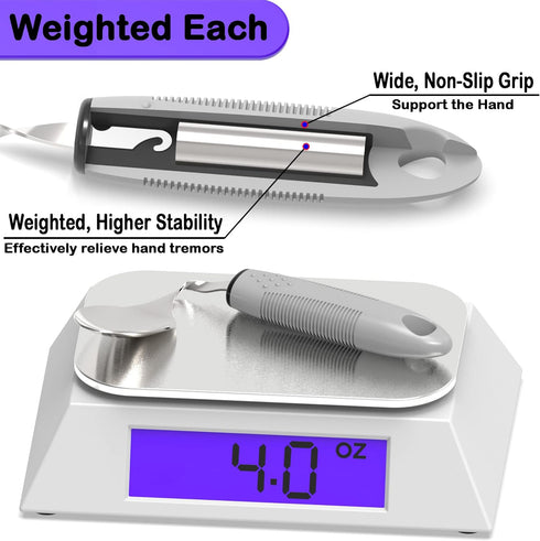 Weighted Silverware for Parkinson's Patients, Adaptive Eating Utensils for Hand Tremors, Built Up for Elderly