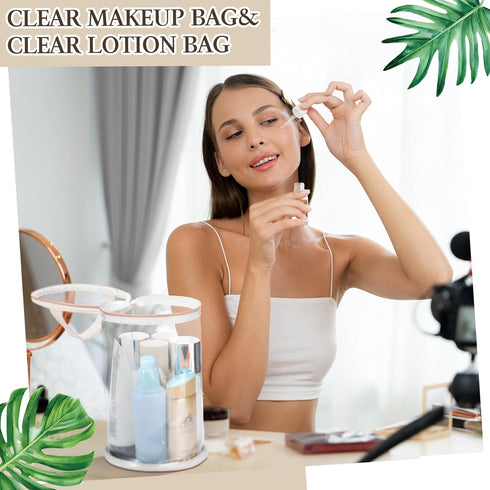 Sanwuta Beige Clear Toiletry Bag - Waterproof PVC Makeup Case with Handle, Zipper Portable Organizer for Women