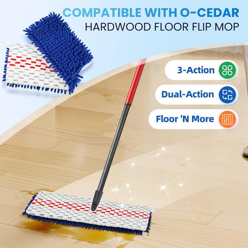 4 Pack Mop Head for O-Cedar Hardwood Floor 'N More Microfiber 3-Action Flip Mop Refill, Compatible with Ocedar