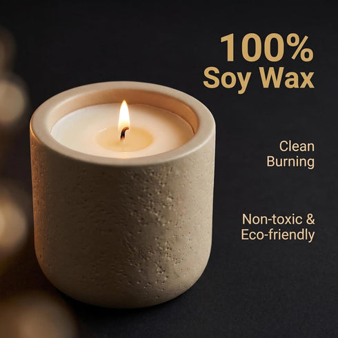 HZV 25 Mens Meditation Candle - Temple Serenity Woody Scent, Cement Vessel, Natural Soy Wax Candle for Stress Relief