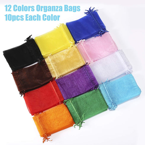 Bouraw 120Pcs Organza Bags, 4x6 Inches with Drawstring, Mixed Color Jewelry Pouches for Wedding Party Christmas Favors